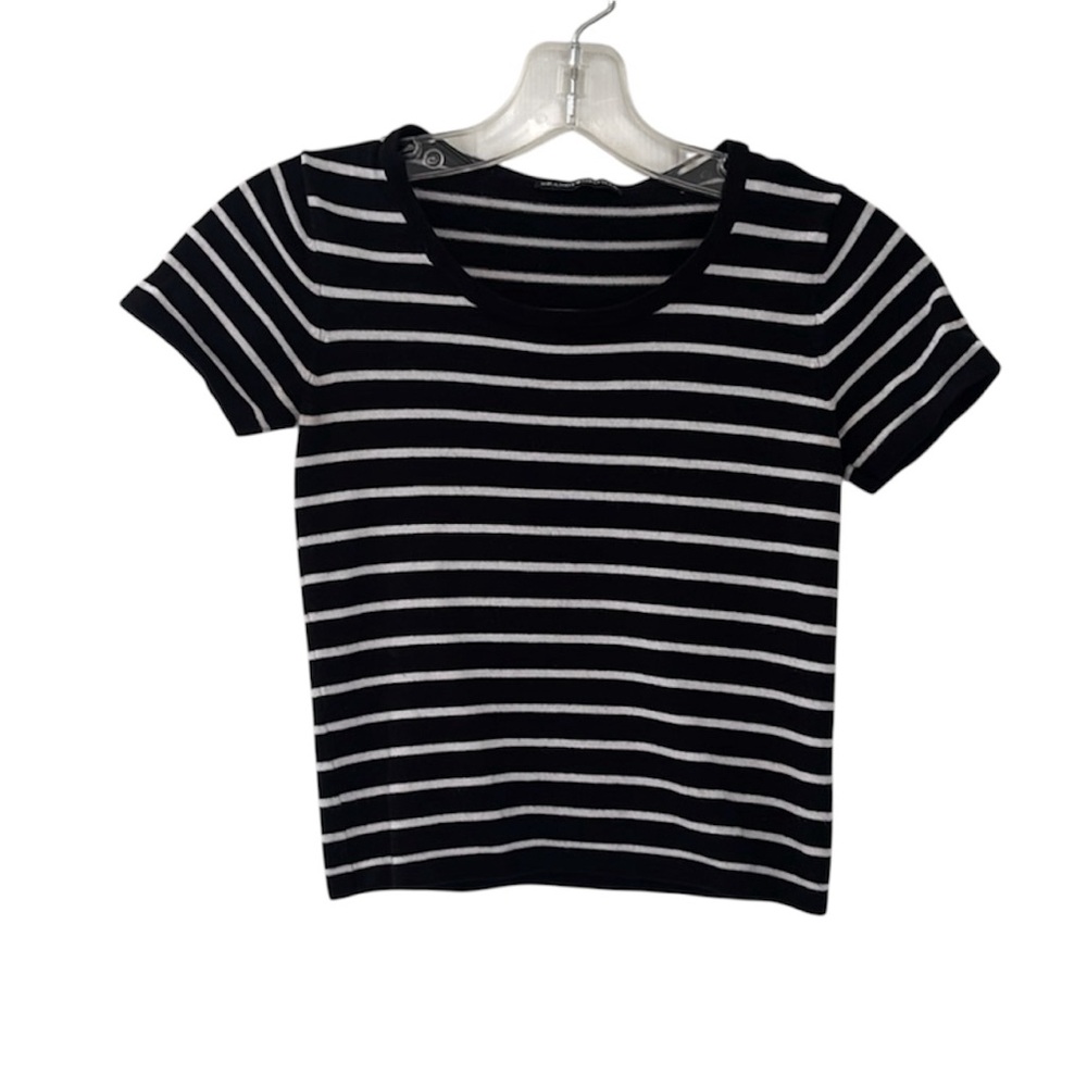 Brandy Melville Black & White Striped Short Sleeve Sweater Top
